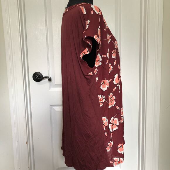 Alfani Women's Blouse Top Split Neck Short‎ Sleeve Floral Maroon Size XL NWT - Picture 4 of 8